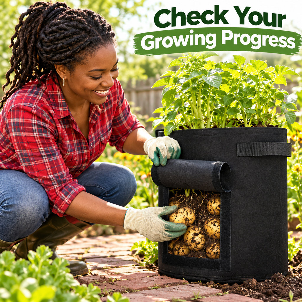 Black Felt Potato Grow Bag with Harvest Flap and Handles, 25 x 30 cm - Black / 25 x 30 cm - lifestyle