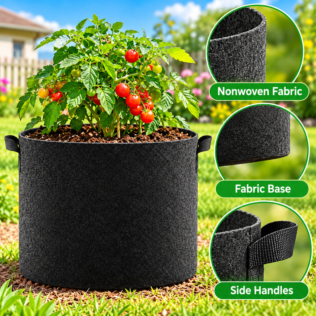 Black Fabric Grow Bag with Handles, 5-Gallon Size, Single Bag - Black / 5-Gallon Size / Single Bag - feature