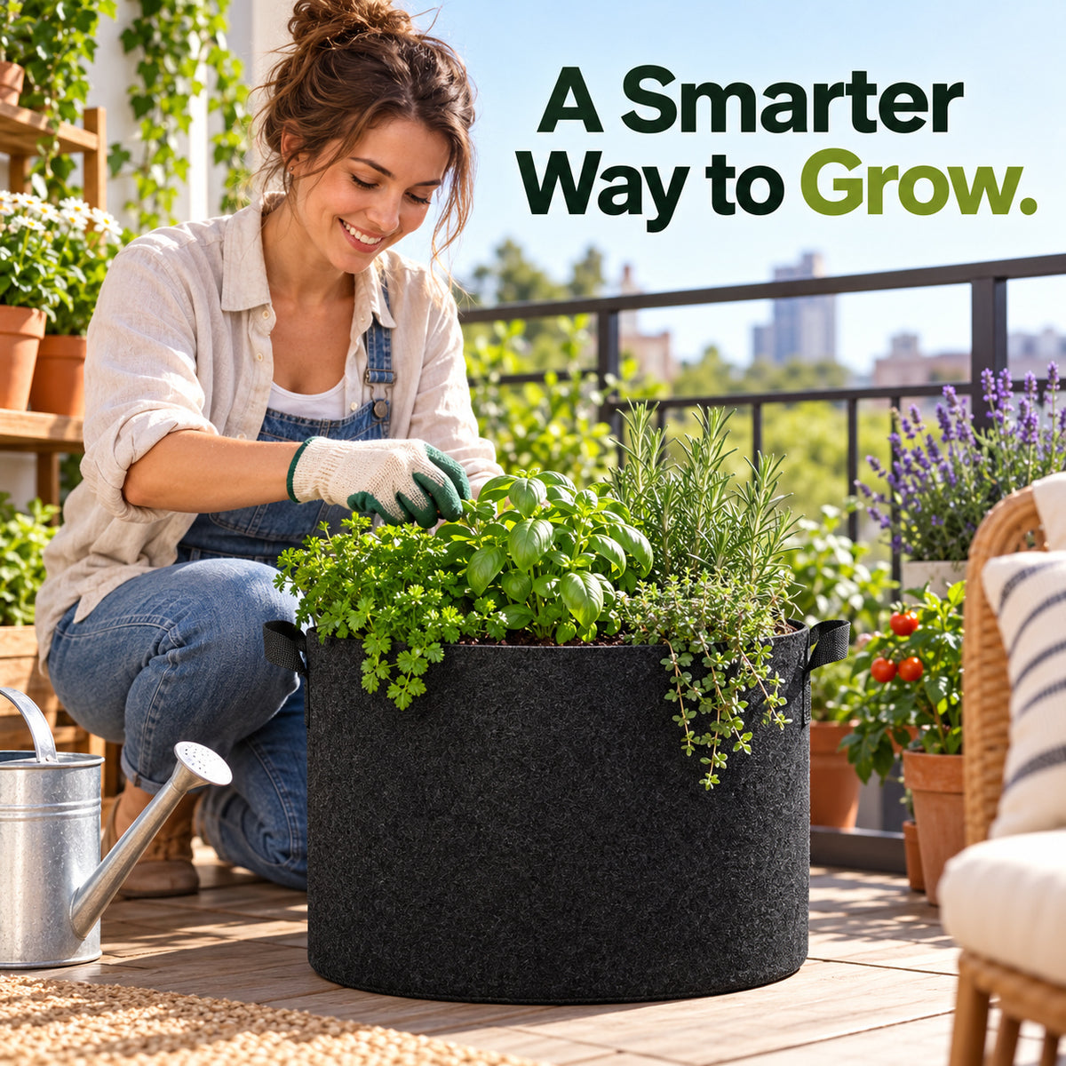 Black Fabric Grow Bag with Handles, 5-Gallon Size, Single Bag - Black / 5-Gallon Size / Single Bag - lifestyle