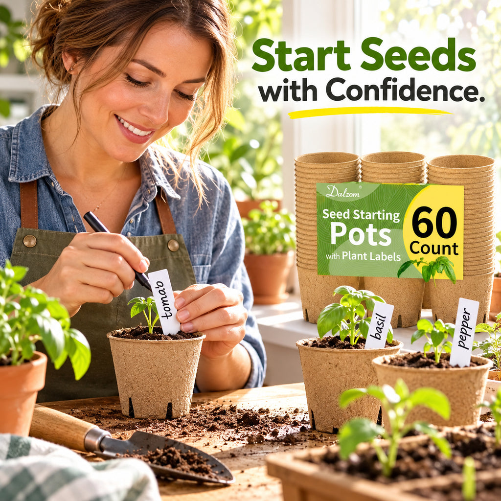 Paper-Pulp Seedling Pots, 8 cm Diameter, 60 Pots and 60 Labels - 8 cm Diameter / 60 Pots + 60 Labels - lifestyle