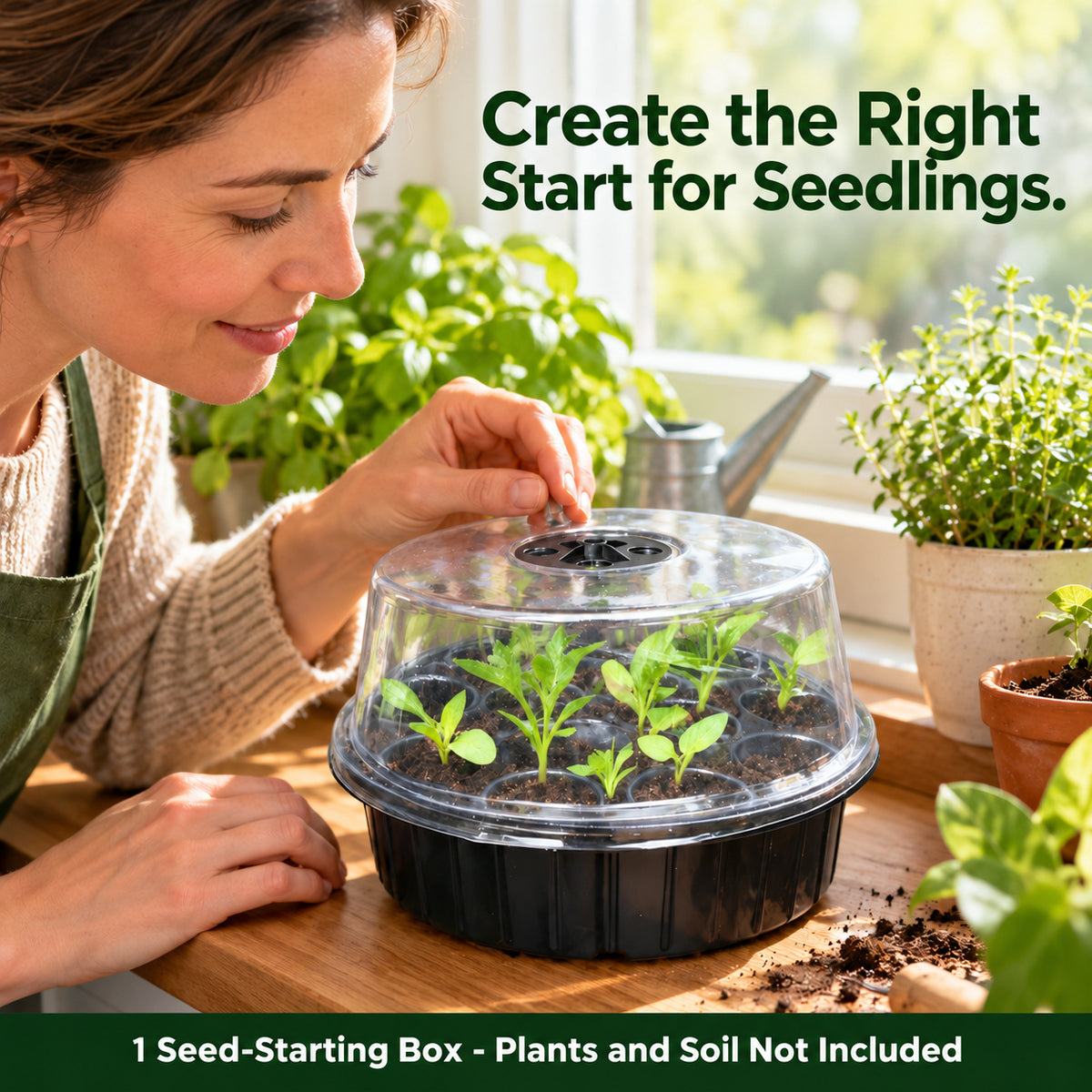 Round 13-Cell Seed-Starting Box with Clear Vented Lid, Black - Black / 21 x 21 x 14 cm / 13 Cells / One Box - lifestyle
