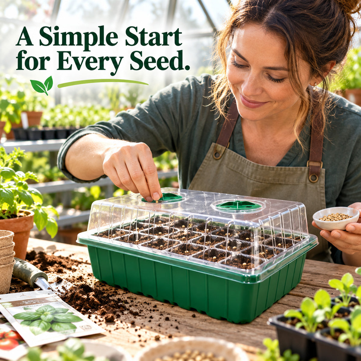 24-Cell Seed Starting Kit with Clear Insert, Clear Dome and Green Base - 24 Cells / Clear Insert / Green Base / 1 Set - lifestyle