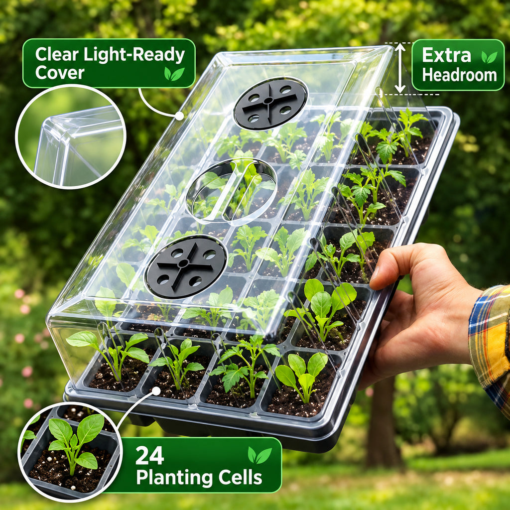 Black 24-Cell Seed Starting Box with Tall Clear Dome - Black / 24 Cells / Tall Dome / 1 Set - feature