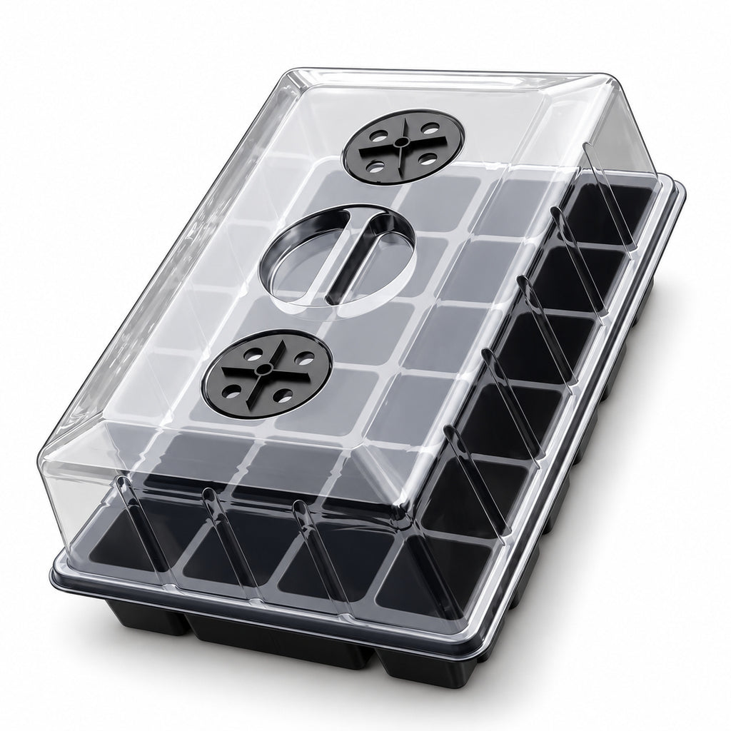 Black 24-Cell Seed Starting Box with Tall Clear Dome - Black / 24 Cells / Tall Dome / 1 Set - main
