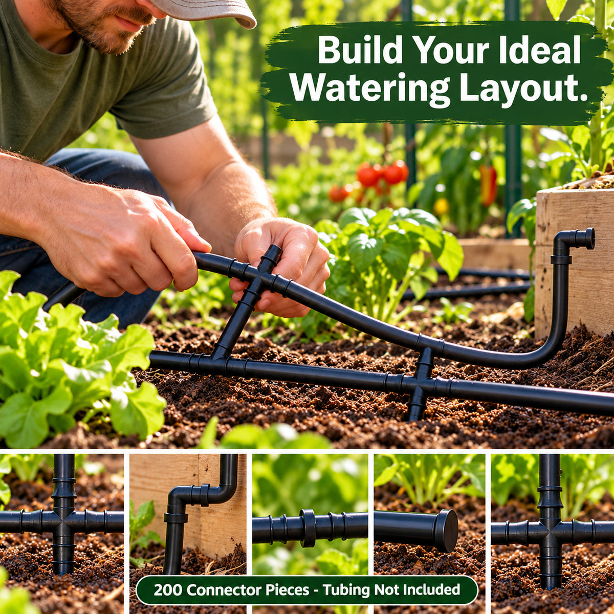 200-Piece Micro Irrigation Connector Assortment - 200 Pieces / Five Connector Types / Connectors Only - lifestyle