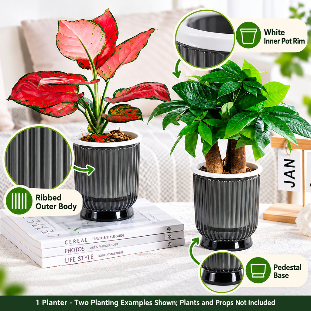 Ribbed Desktop Planter, 108# Transparent Gray, One Planter - 108# PET Lotus Planter / Transparent Gray / One Planter - feature