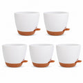 White Plastic Planter Set with Matching Saucers, 5 Pots, Style 1 - Style 1 / White / 5-Pot Set - main