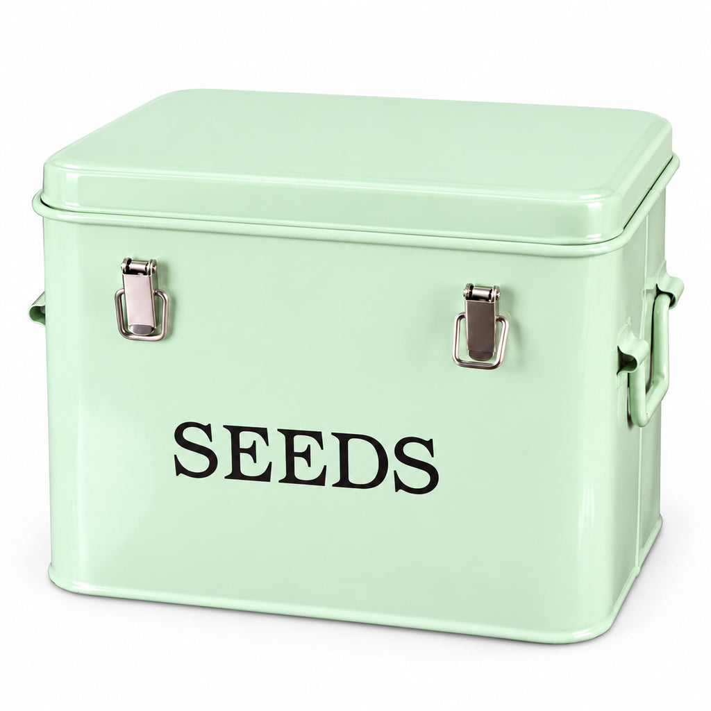 Pale Green Metal Seed Storage Box with Side Handles, 21 x 14 x 16 cm - T030D / Source-Pictured Pale Green / 21 x 14 x 16 cm / One Box - main