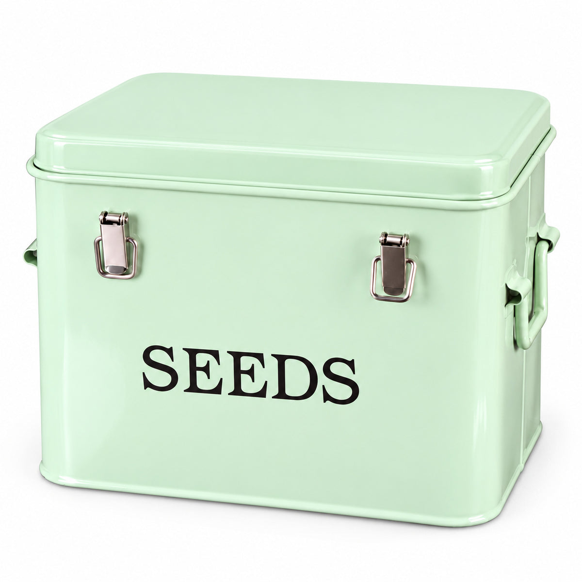 Pale Green Metal Seed Storage Box with Side Handles, 21 x 14 x 16 cm - T030D / Source-Pictured Pale Green / 21 x 14 x 16 cm / One Box - main