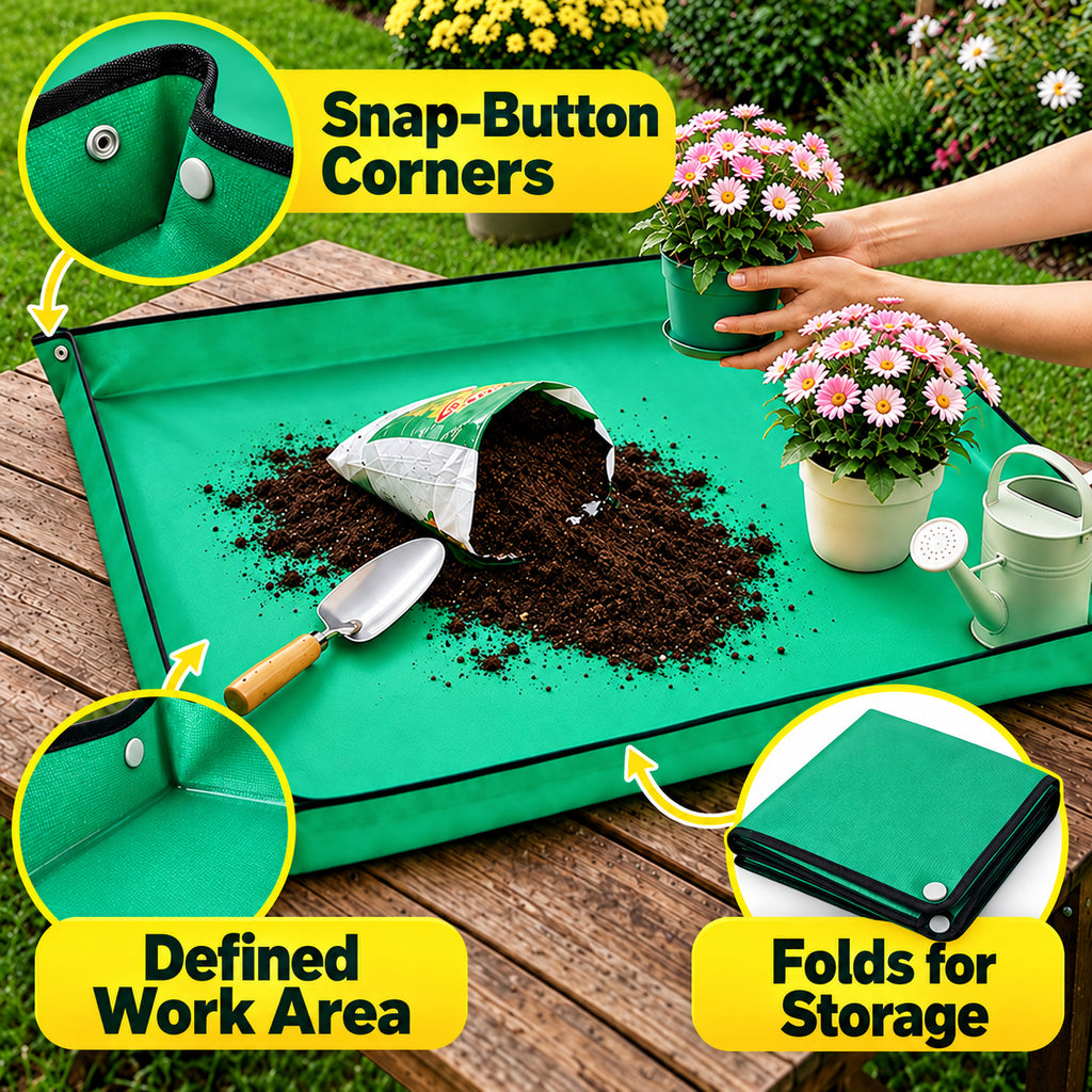 Green PE Repotting Mat with Snap-Up Corners, 75 x 100 cm - Green / 75 x 100 cm / Single Mat - feature