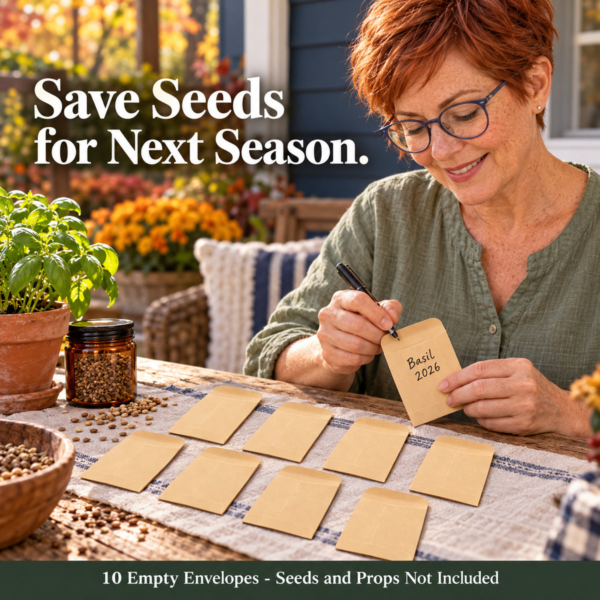 Kraft Seed Envelopes, 5.7 x 8.89 cm, Moisten-to-Seal, 10-Pack - Kraft / 5.7 x 8.89 cm / Moisten-to-Seal / 10 Empty Envelopes - lifestyle