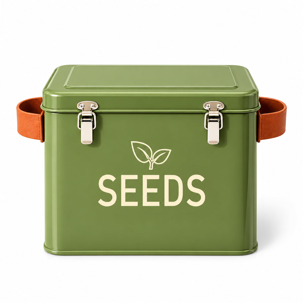 Green Metal Seed Storage Box with Side Loops, 21.5 x 14.5 x 16.5 cm - T030C / Green / Medium / 21.5 x 14.5 x 16.5 cm / One Box - main
