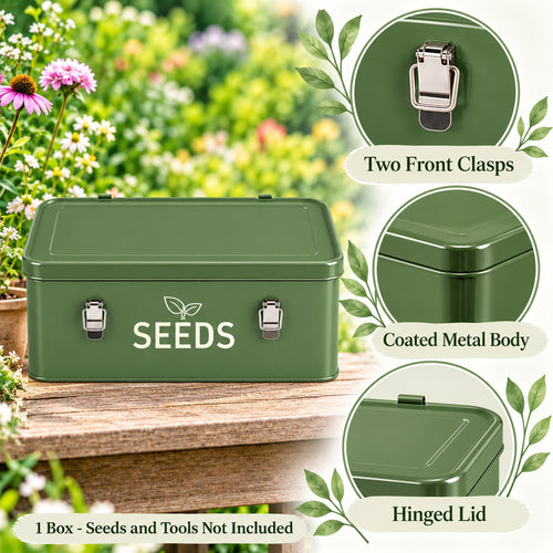 Army Green Metal Seed Storage Box, 33 x 17 x 13.5 cm - T234 / Army Green / 33 x 17 x 13.5 cm / One Box - feature