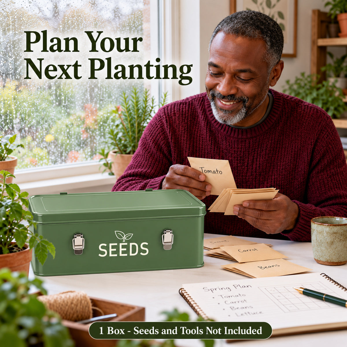 Army Green Metal Seed Storage Box, 33 x 17 x 13.5 cm - T234 / Army Green / 33 x 17 x 13.5 cm / One Box - lifestyle