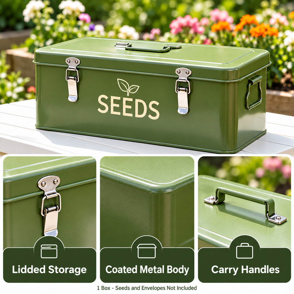 Army Green Metal Seed Storage Box, T234 Large, Single Box - T234 / Army Green / Large / Single Box - feature