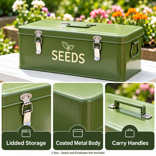 Army Green Metal Seed Storage Box, T234 Large, Single Box - T234 / Army Green / Large / Single Box - feature