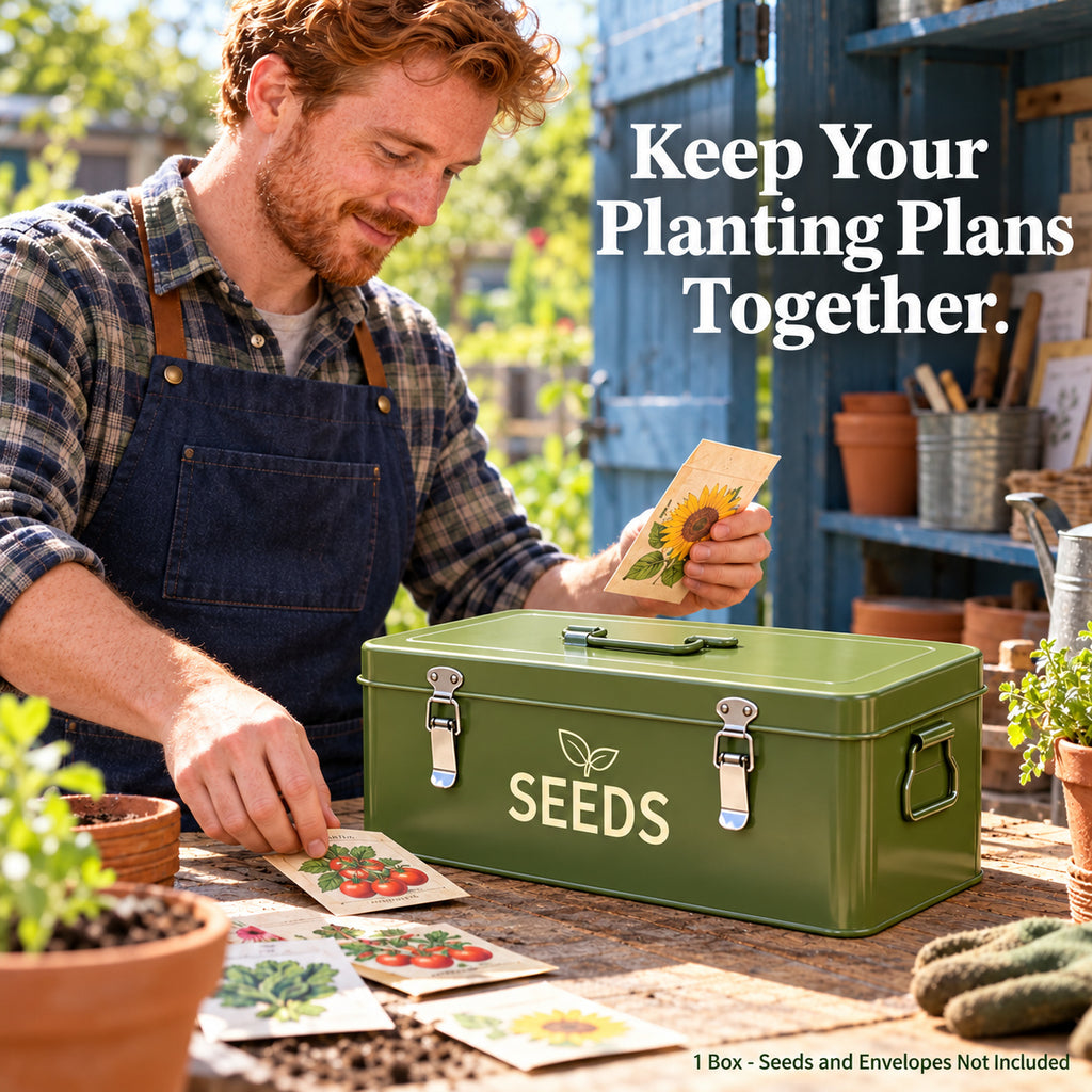 Army Green Metal Seed Storage Box, T234 Large, Single Box - T234 / Army Green / Large / Single Box - lifestyle