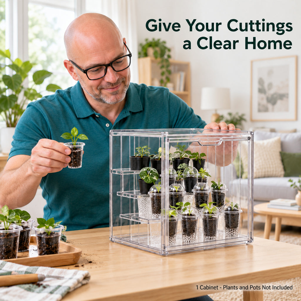 Clear PET Plant Display Cabinet with Three Partitions, Single Unit - 1085 / Three Partitions / Clear PET / Single Cabinet - lifestyle