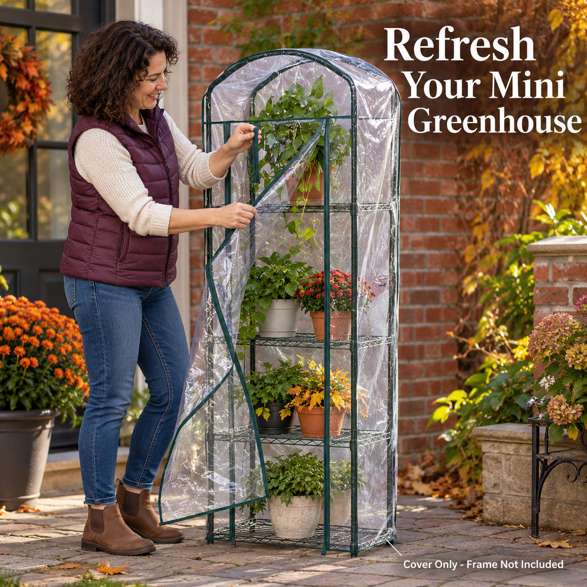 Clear PVC Mini Greenhouse Replacement Cover, 69 x 49 x 160 cm - Clear PVC / 69 x 49 x 160 cm / Cover Only - lifestyle