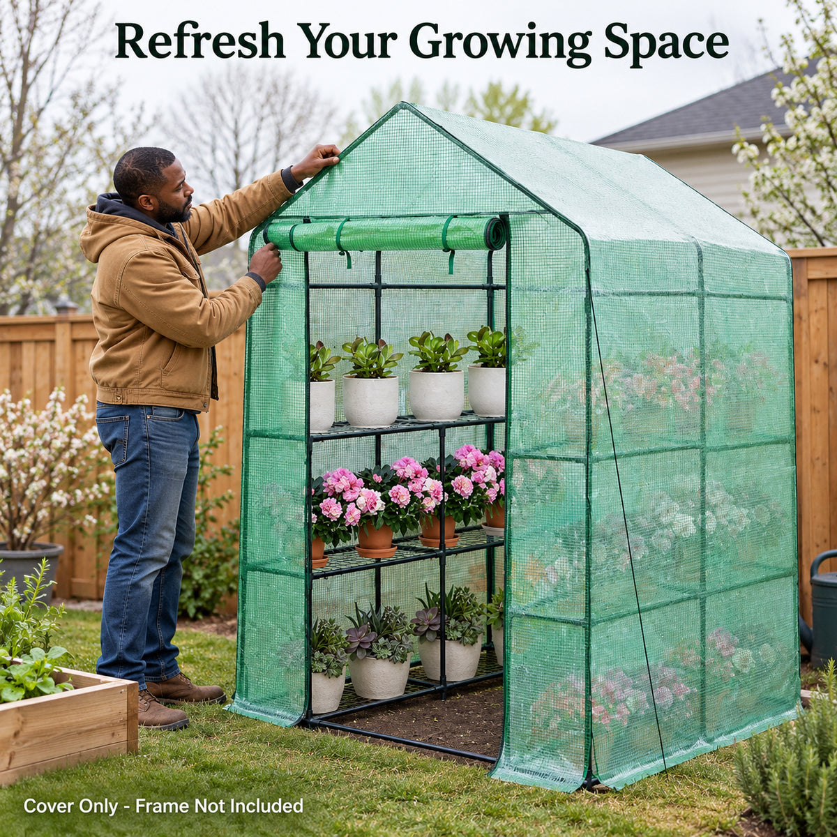 Green PE Walk-In Greenhouse Replacement Cover, 143 x 143 x 195 cm - Green PE / 143 x 143 x 195 cm / Cover Only - lifestyle