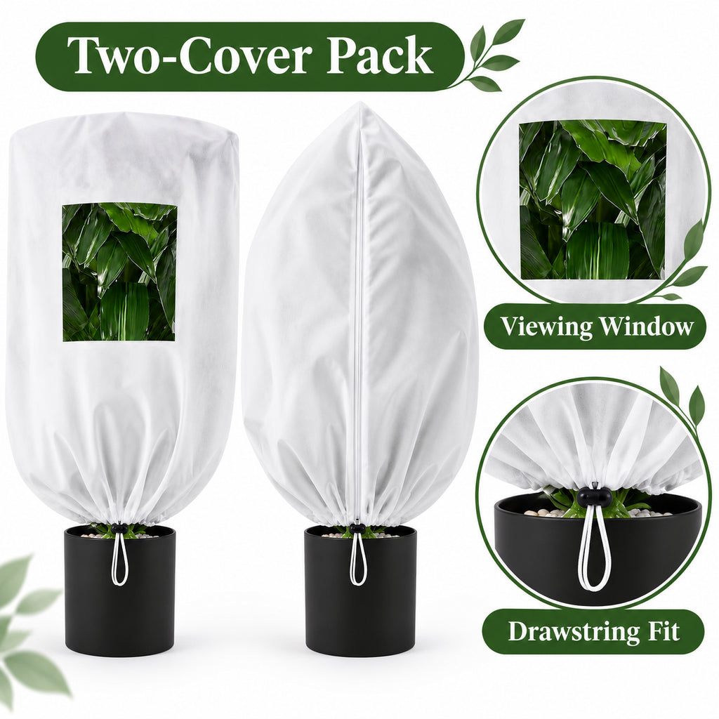 Windowed Nonwoven Plant Covers,2-Pack,80 ×100 cm, with Drawstring - White / 80 x 100 cm / 2-Pack - feature