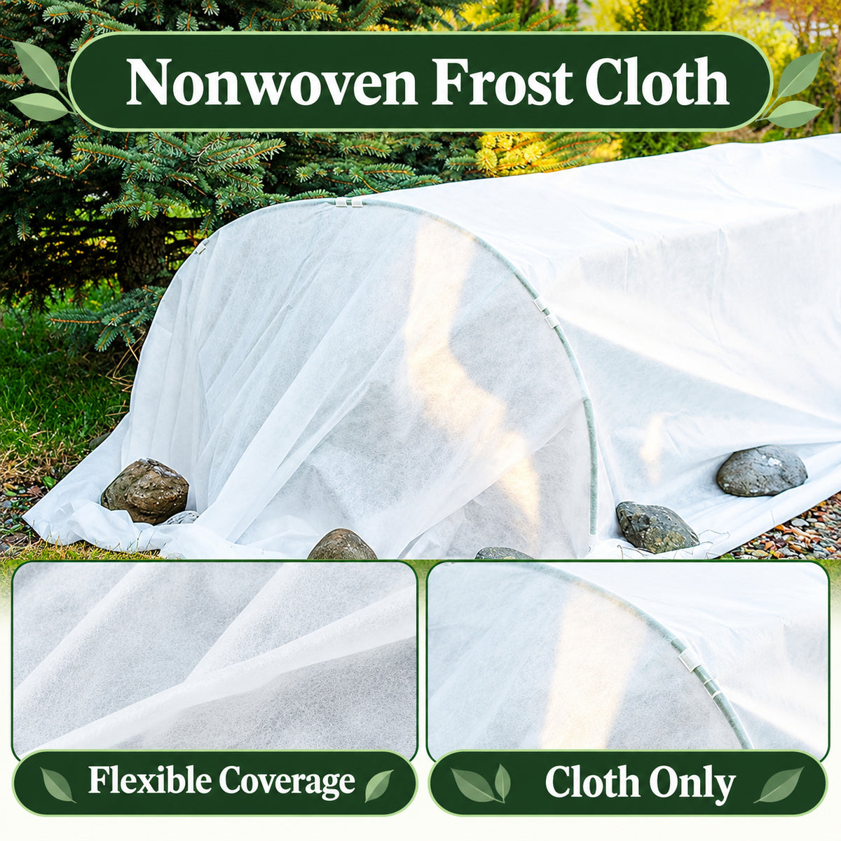 White Nonwoven Garden Frost Cloth, 2 x 5 m, One Sheet - Cover Cloth-08 / White / 2 x 5 m / One Cloth Sheet - feature