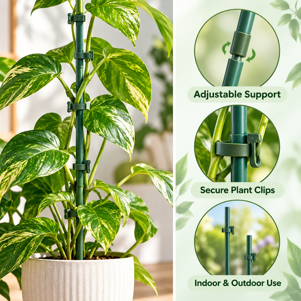 Stackable Plant Support Stakes with Clip-On Supports for Indoor Potted Plants - feature