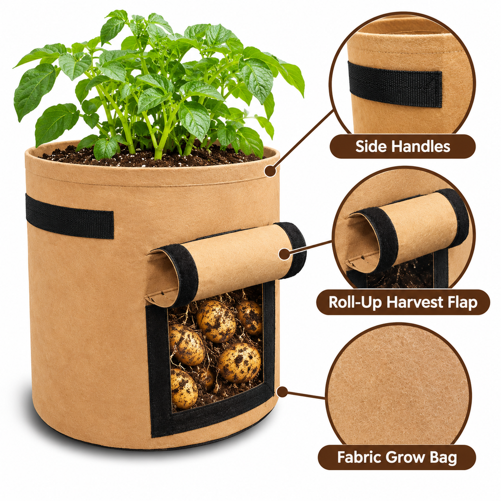 Fabric Potato Grow Bags with Harvest Flap & Handles for Patio Vegetables - feature
