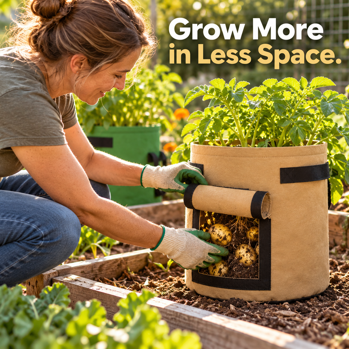 Fabric Potato Grow Bags with Harvest Flap & Handles for Patio Vegetables - lifestyle