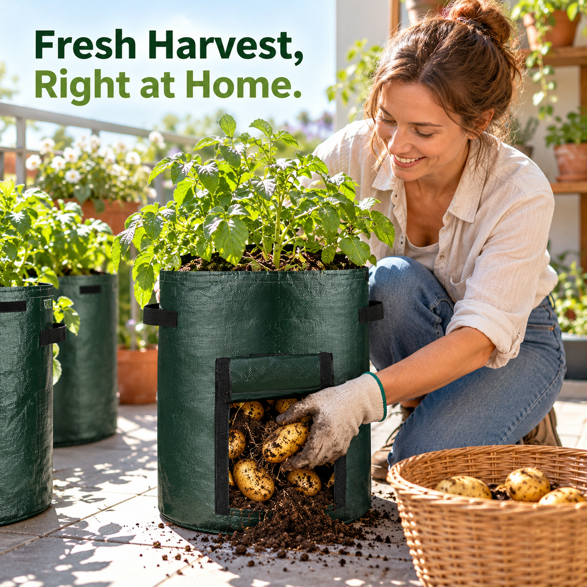 PE Potato Grow Bags with Harvest Flap & Multiple Measured Sizes - lifestyle