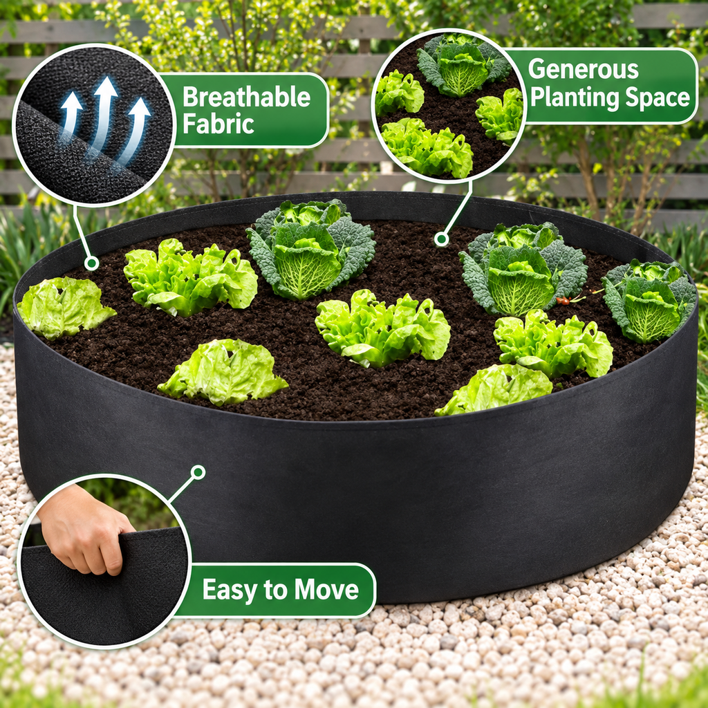 Round Fabric Raised Planting Bed with Size & Compartment Options - feature