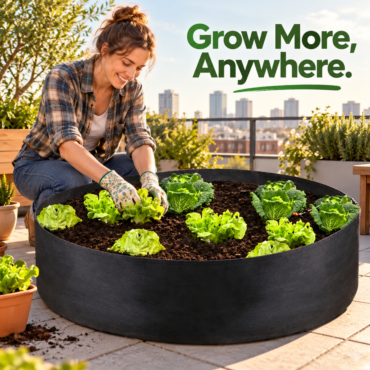 Round Fabric Raised Planting Bed with Size & Compartment Options - lifestyle