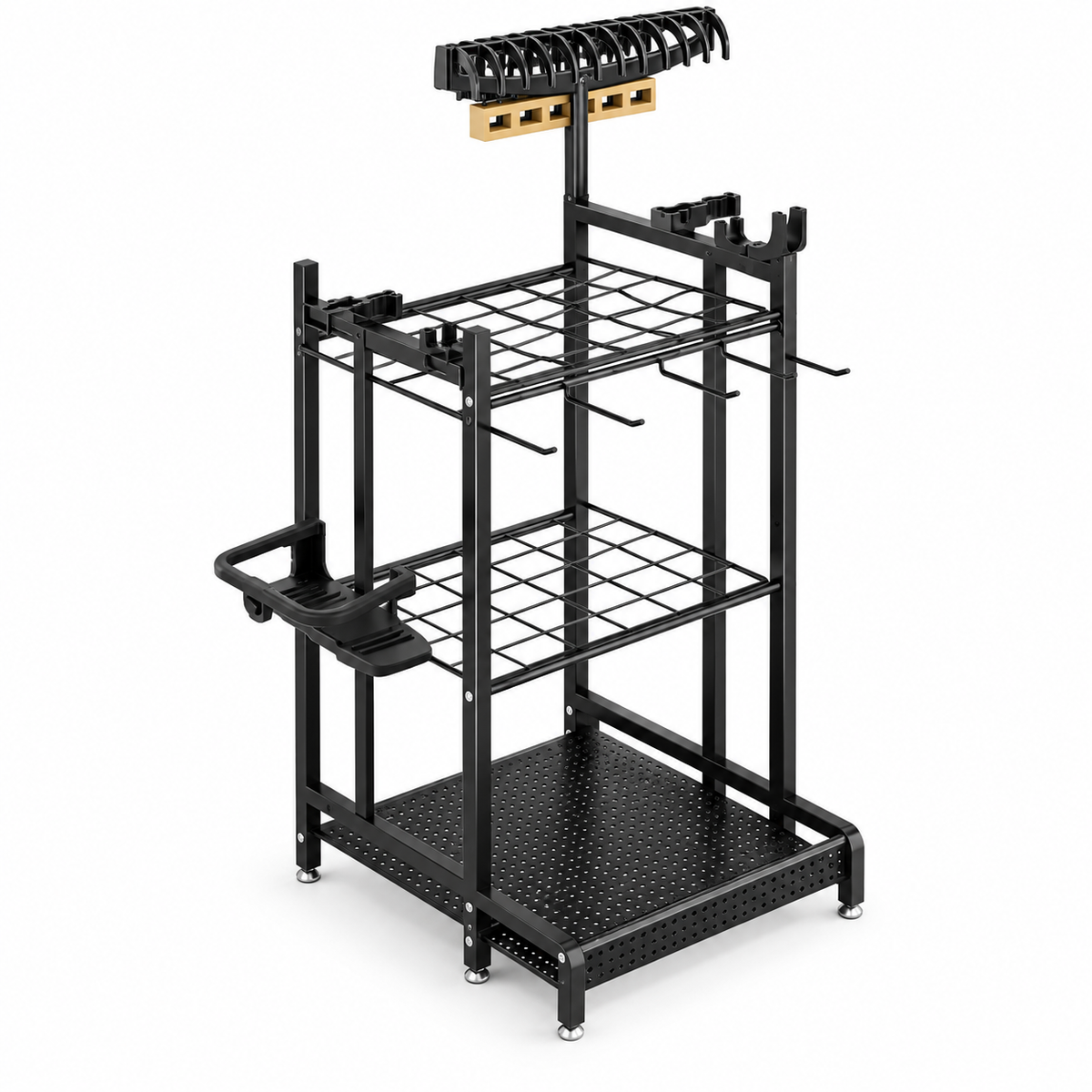 Three-Tier Metal Garden Tool Organizer with Optional Four-Caster Base - main