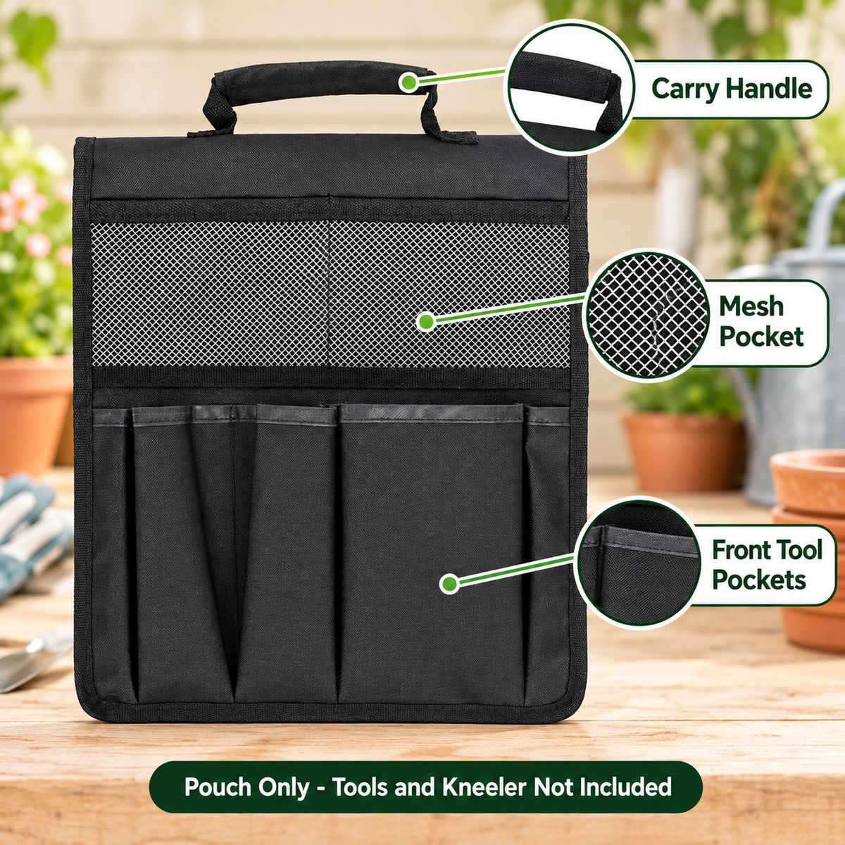 Garden Kneeler Tool Pouch with Hook-and-Loop Attachment & Carry Handle - feature