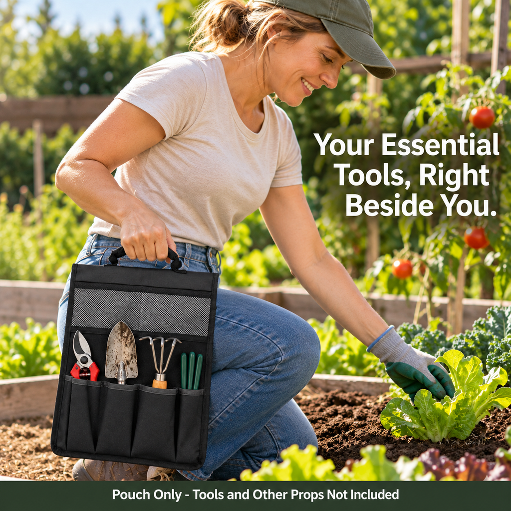 Garden Kneeler Tool Pouch with Hook-and-Loop Attachment & Carry Handle - lifestyle