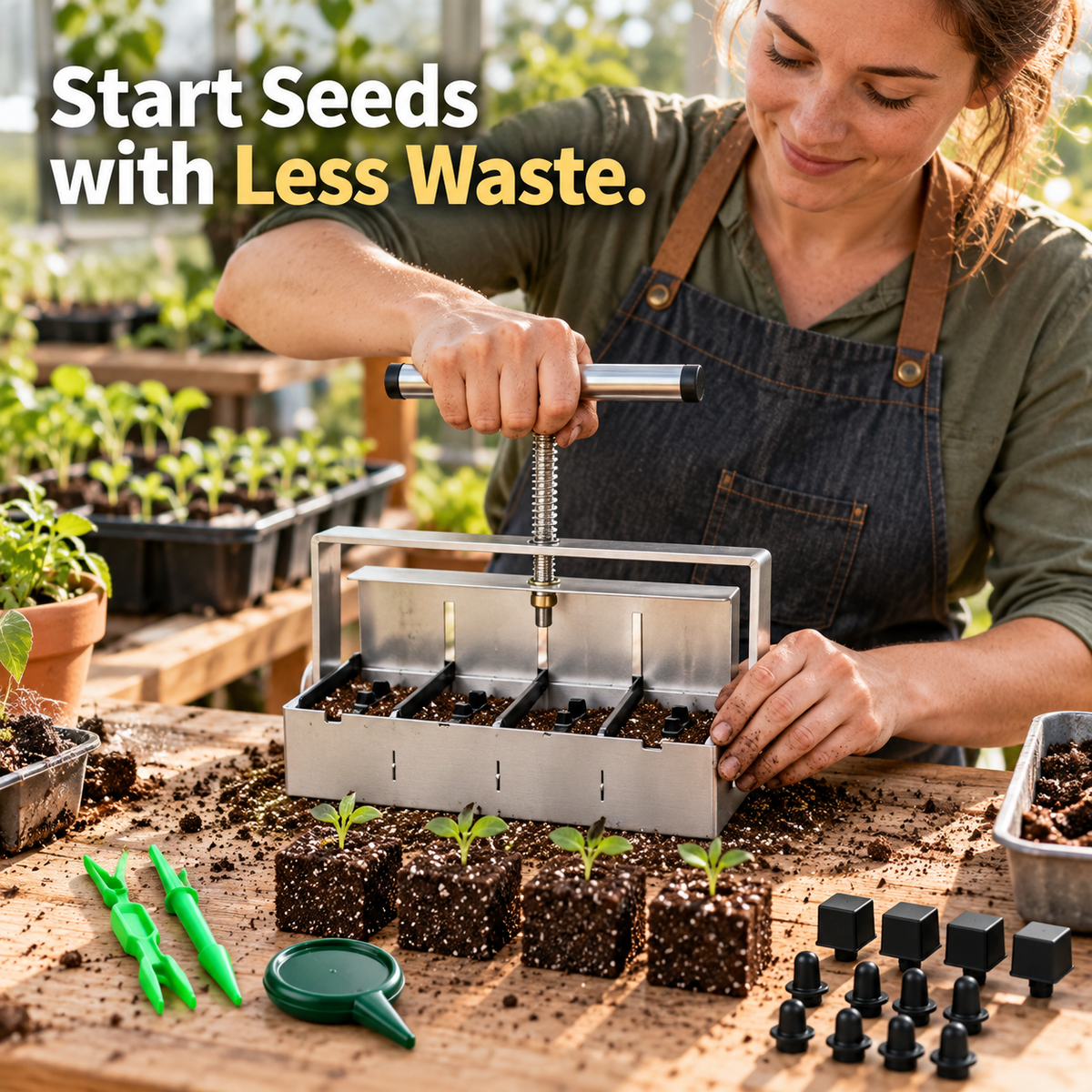 Hand Soil Block Maker with Seed-Starting Tool & Cell-Layout Options - lifestyle