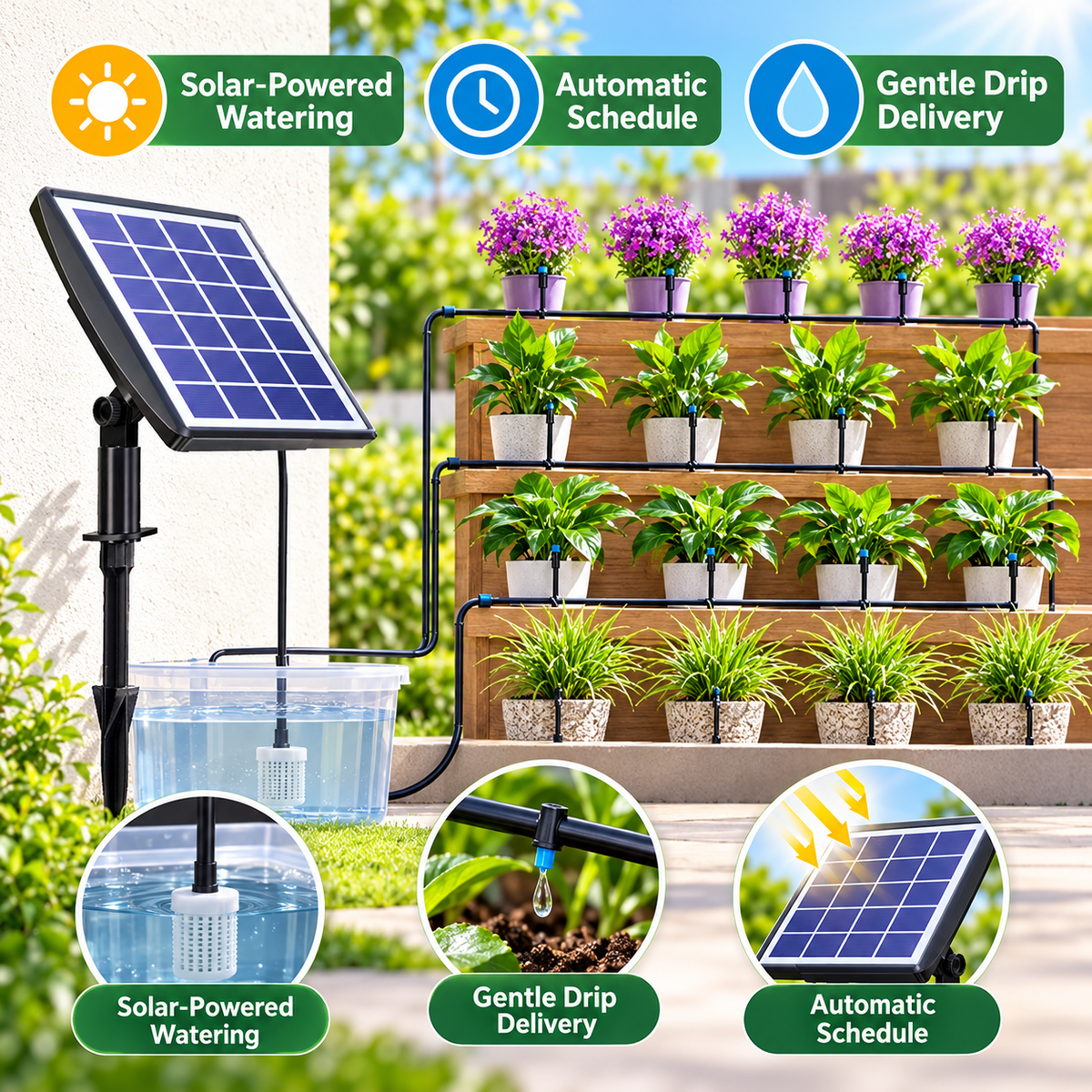 3 W Solar Plant-Watering System with 10–16-Pot Configuration Options - feature