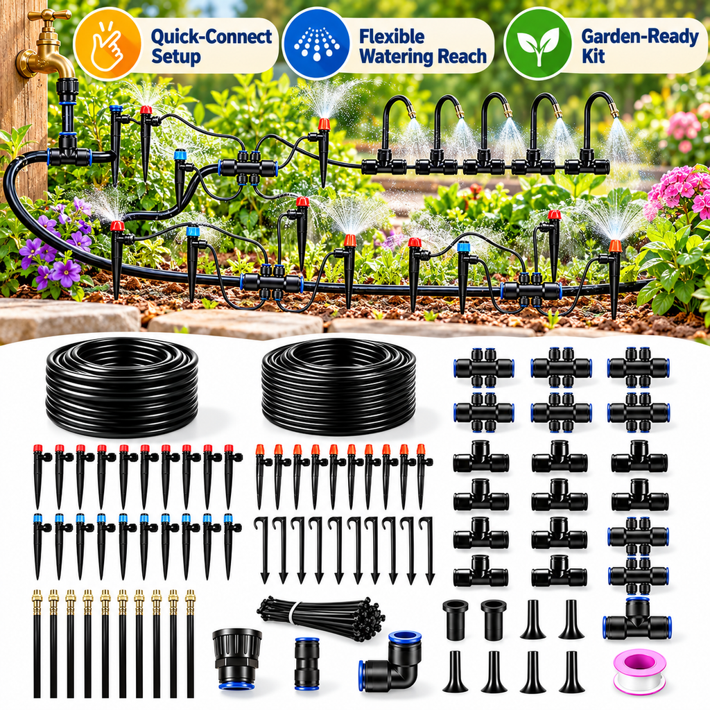 Quick-Connect Garden Irrigation Kit with 33+197 ft or 17+93 ft Tubing Options - feature
