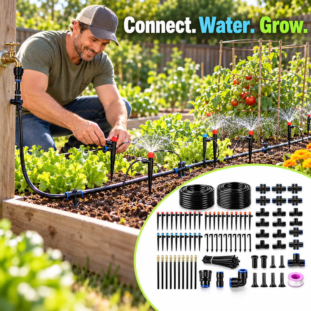 Quick-Connect Garden Irrigation Kit with 33+197 ft or 17+93 ft Tubing Options - lifestyle