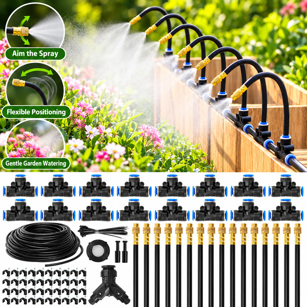 Adjustable Garden Spray-Nozzle Kit with Bendable Heads & Tubing Options - feature