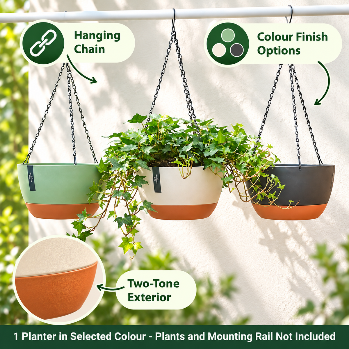 Self-Watering Resin Hanging Planter with Four Diameter Options - feature