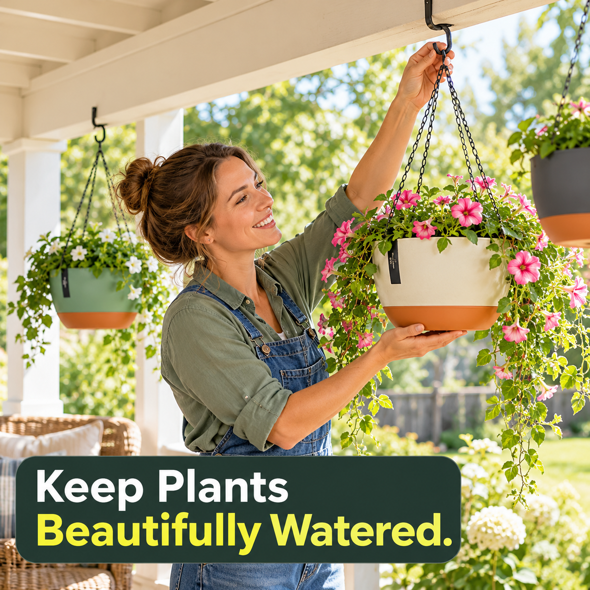 Self-Watering Resin Hanging Planter with Four Diameter Options - lifestyle