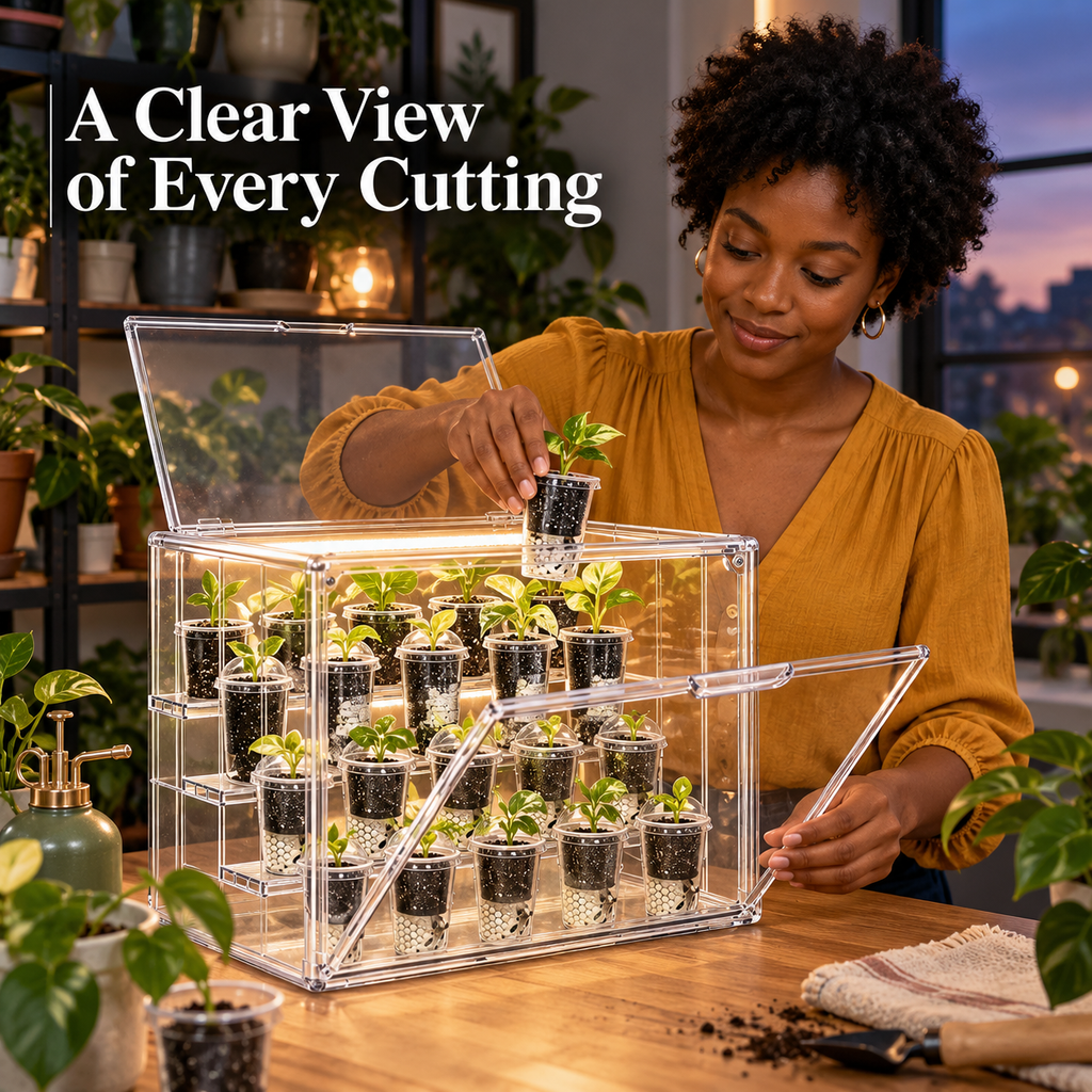 Clear Plant Display Box Customized for LED-Strip & Drainage Installation - lifestyle